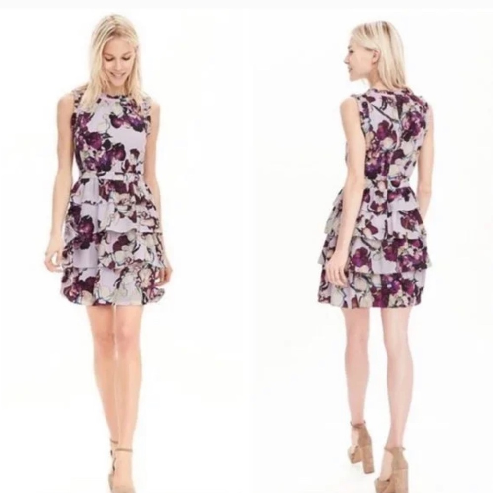 Banana Republic Lavender Floral Ruffle Tier Dress- Size 12